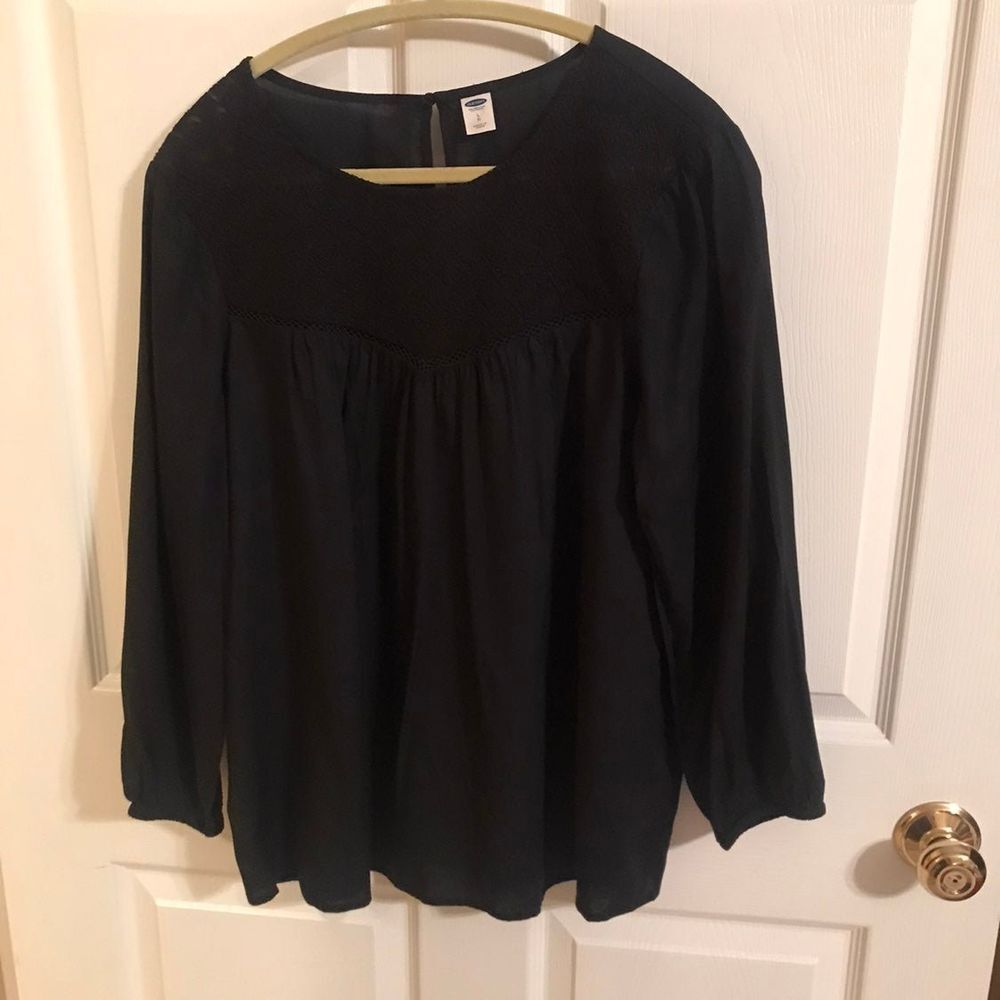 Old Navy Womens Size Large Black Top Blouse Office Boho‎ Bohemian Peasant